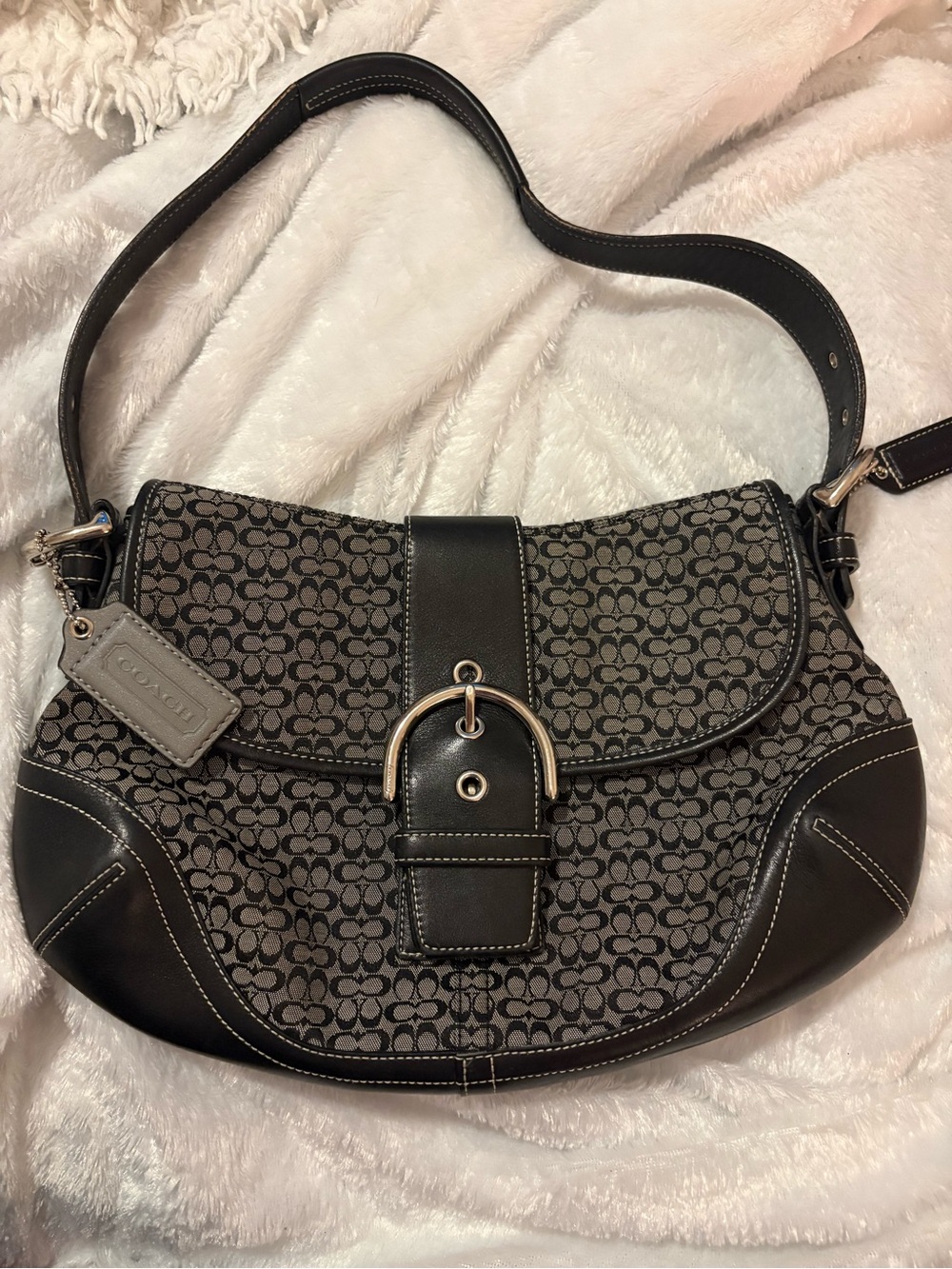 Coach Soho Vintage Y2K Signature Canvas and Leather Shoulder Bag in Gray/Black